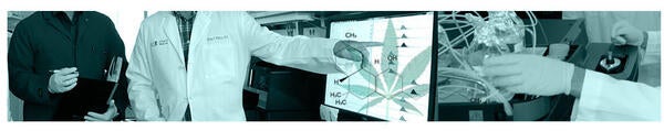 A composite image of investigators pointing at a computer screen, tubes and wires
